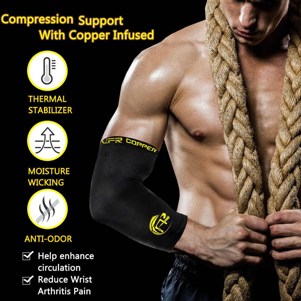Compression Arm Sleeves Copper Elbow Support Brace Joint Pain Relief Gym Tennis