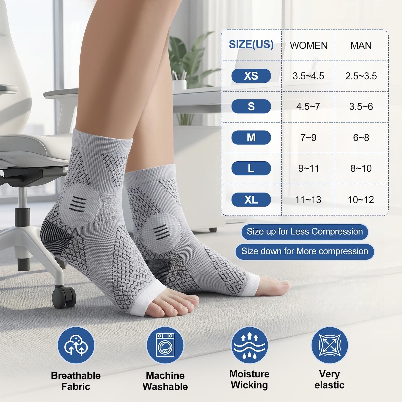 Neuropathy Socks 3 Pairs Open Toe Compression Foot Arch Ankle Support Pain Relie