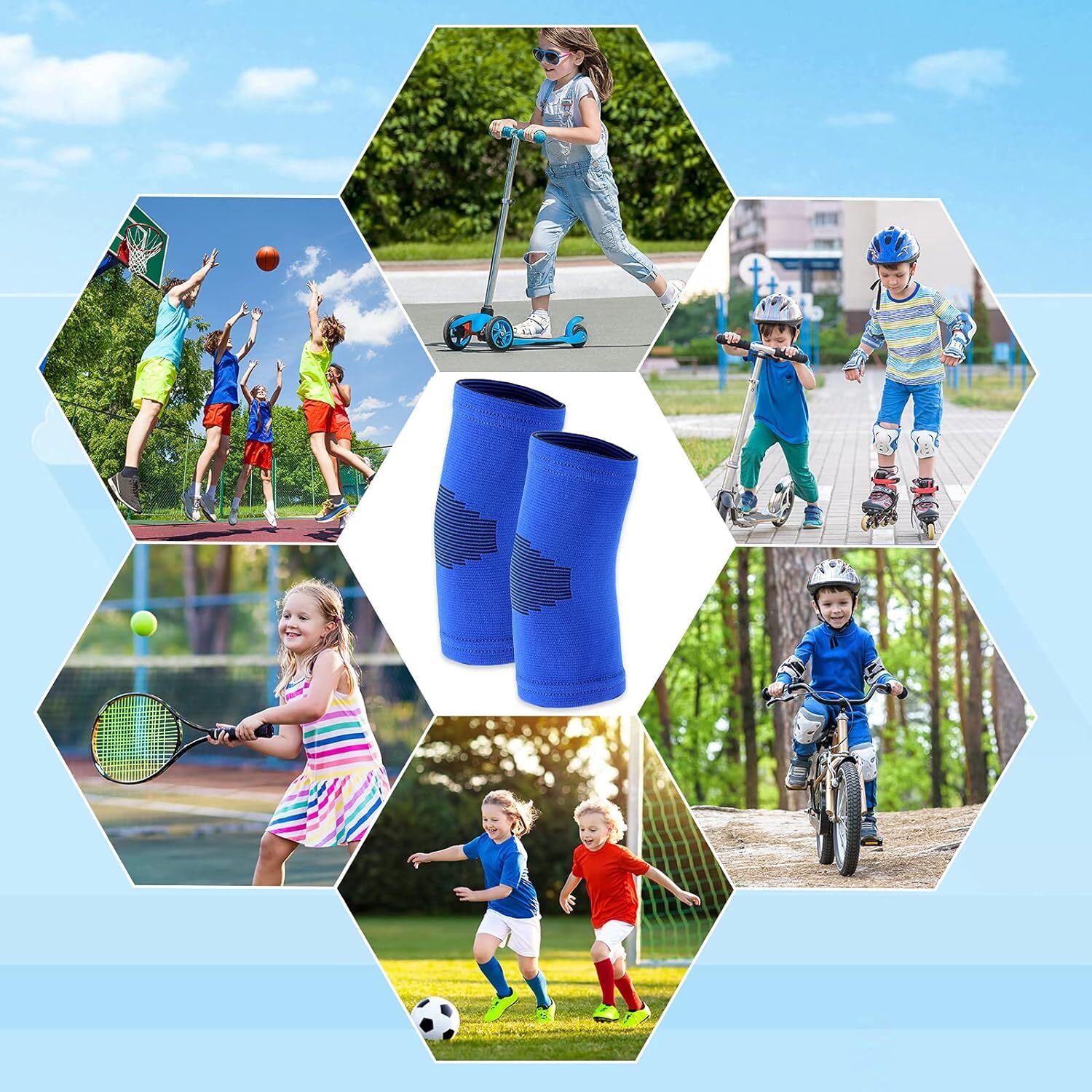 Kasyat Kids Elbow Brace Knit Compression Sleeve Medium, Black, Blue