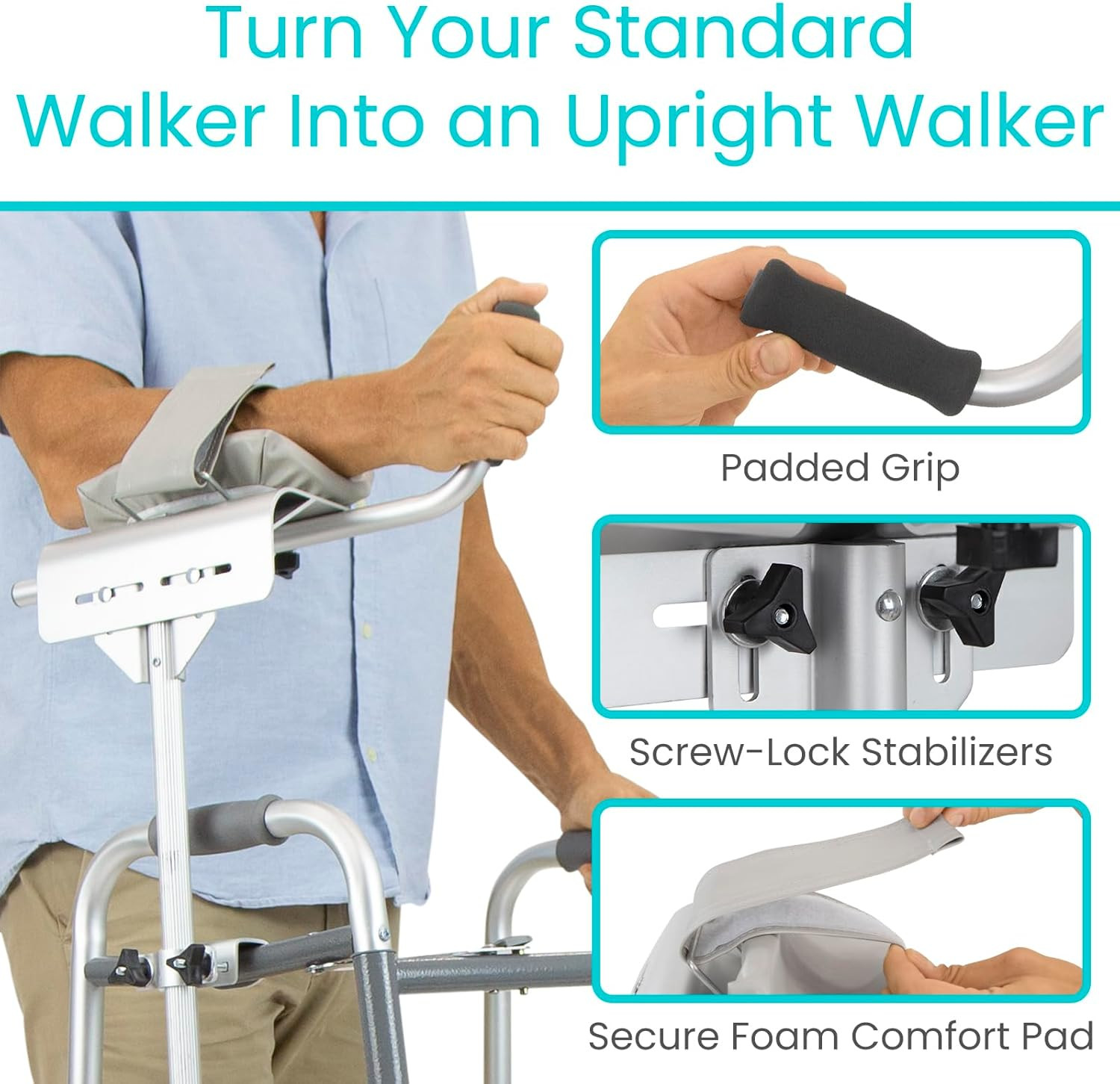 Adjustable Padded Walker Platform Attachment – No Tools, Lightweight Aluminum