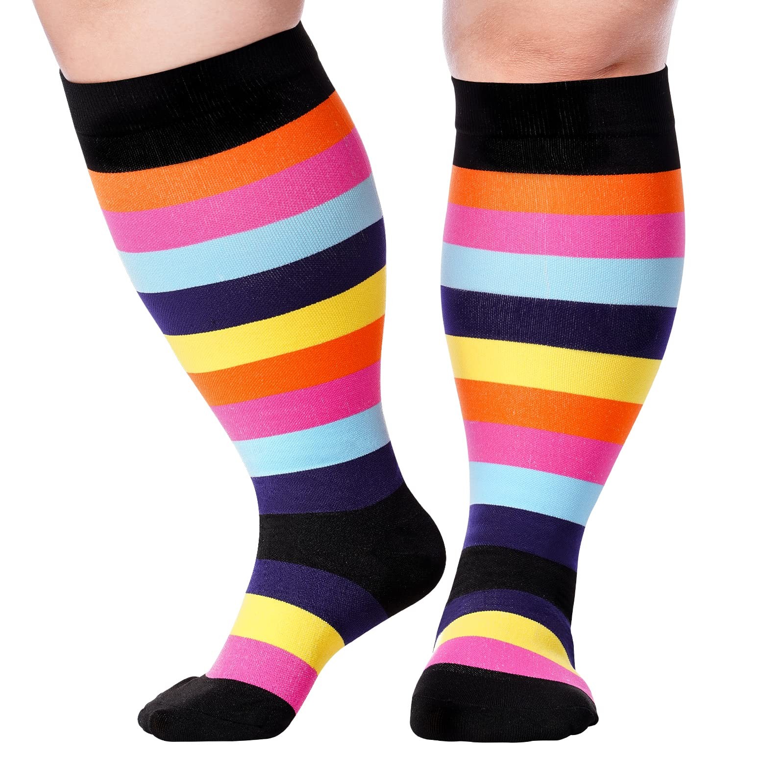 Plus Size Compression Socks 15-20mmHg Wide Calf Knee High Socks for Women&Men