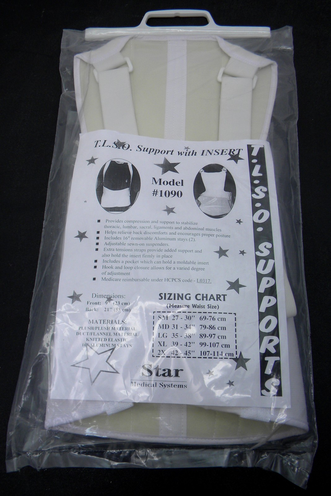 NEW Star Medical Medium TLSO Back Brace Spinal Support w/ Moldable Insert Lumbar