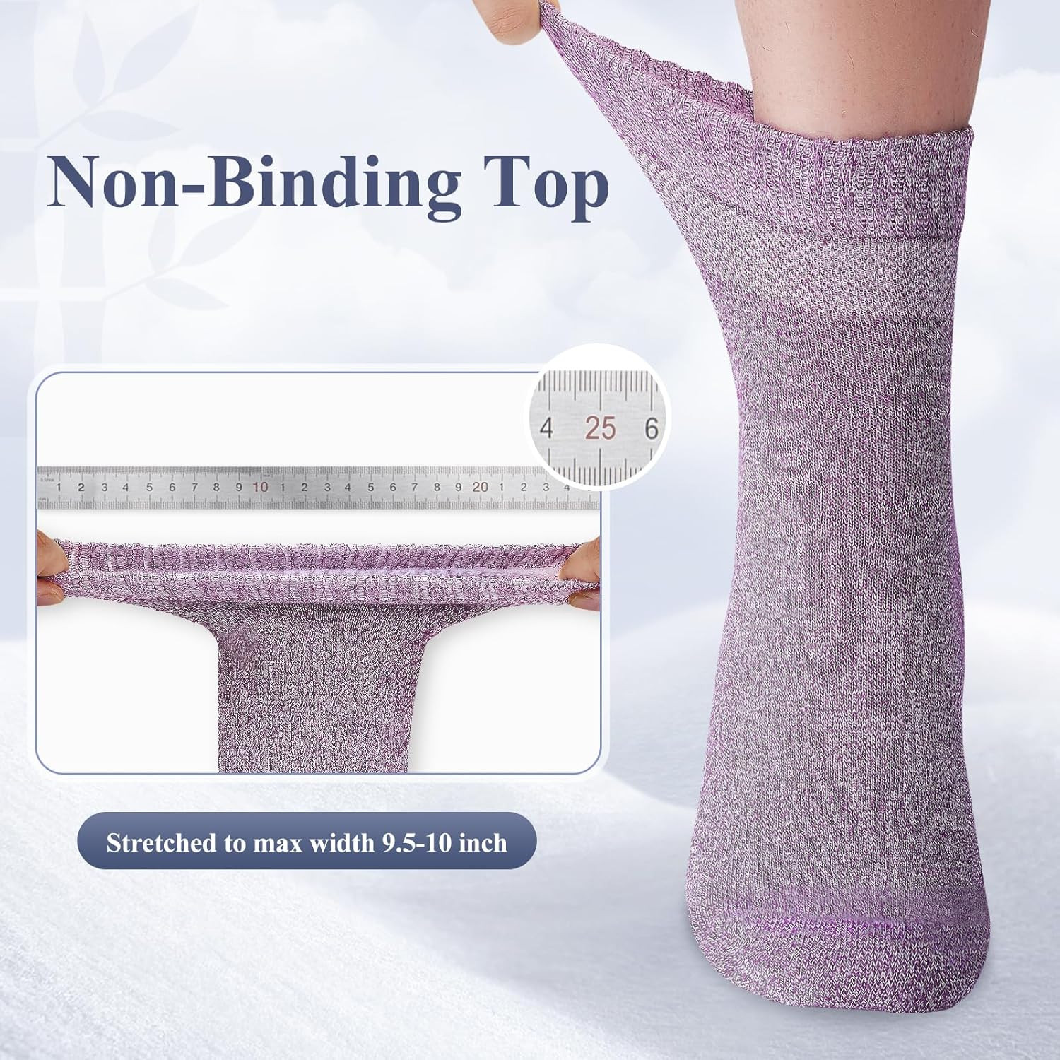 Bamboo Viscose Diabetic Socks for Women, 6 Pairs, Non Binding Wide Top | 50% bam