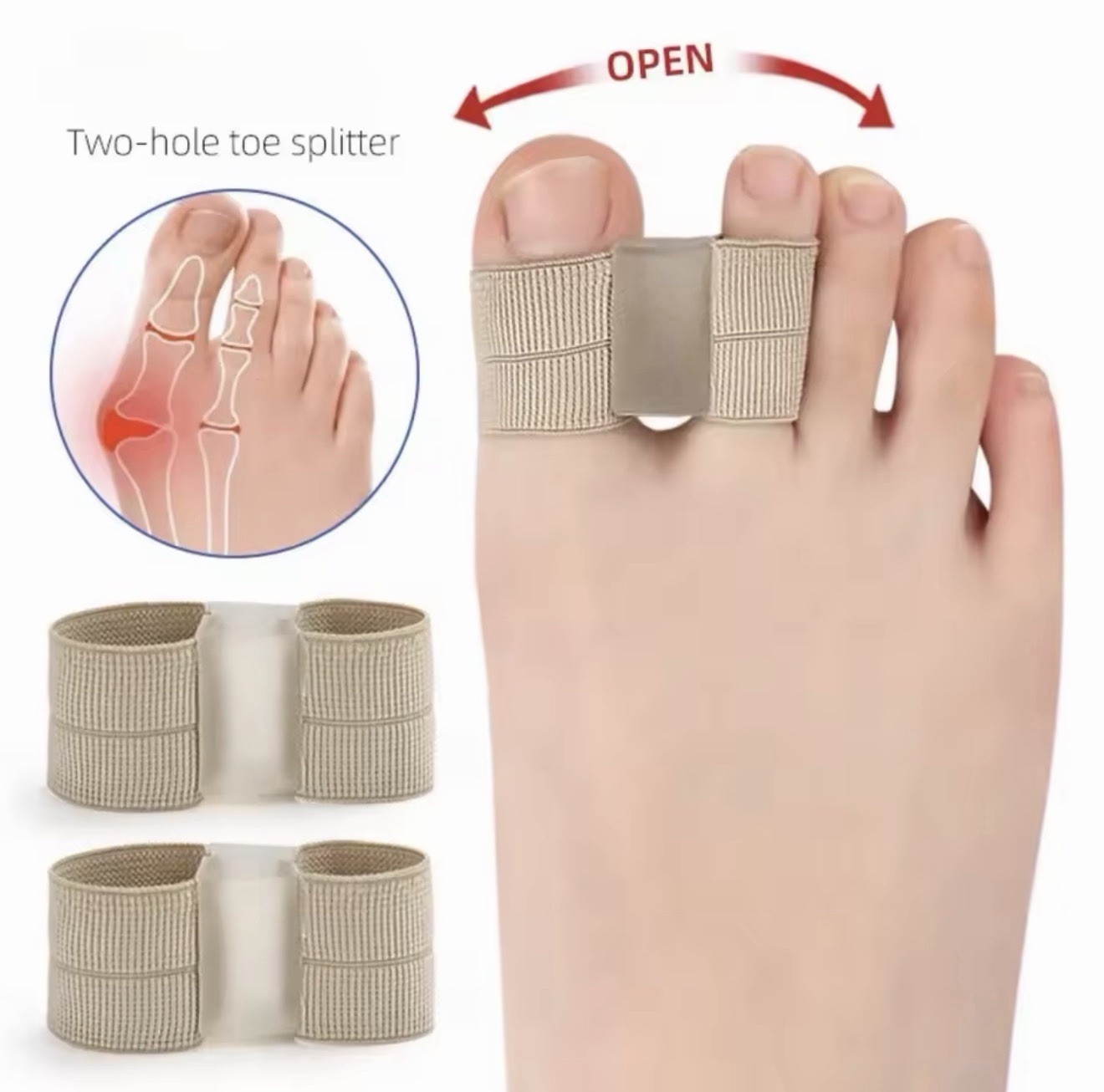 2Pcs – Two-Hole Toe Corrector Splitter Adjustable Stretchy Gel Elastic One Size