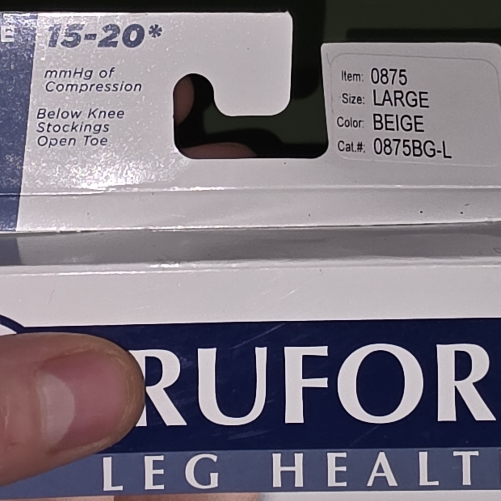 Truform 0875 Compression Stocking Unisex Medical 15-20 mmHg Open Toe BEIGE Large