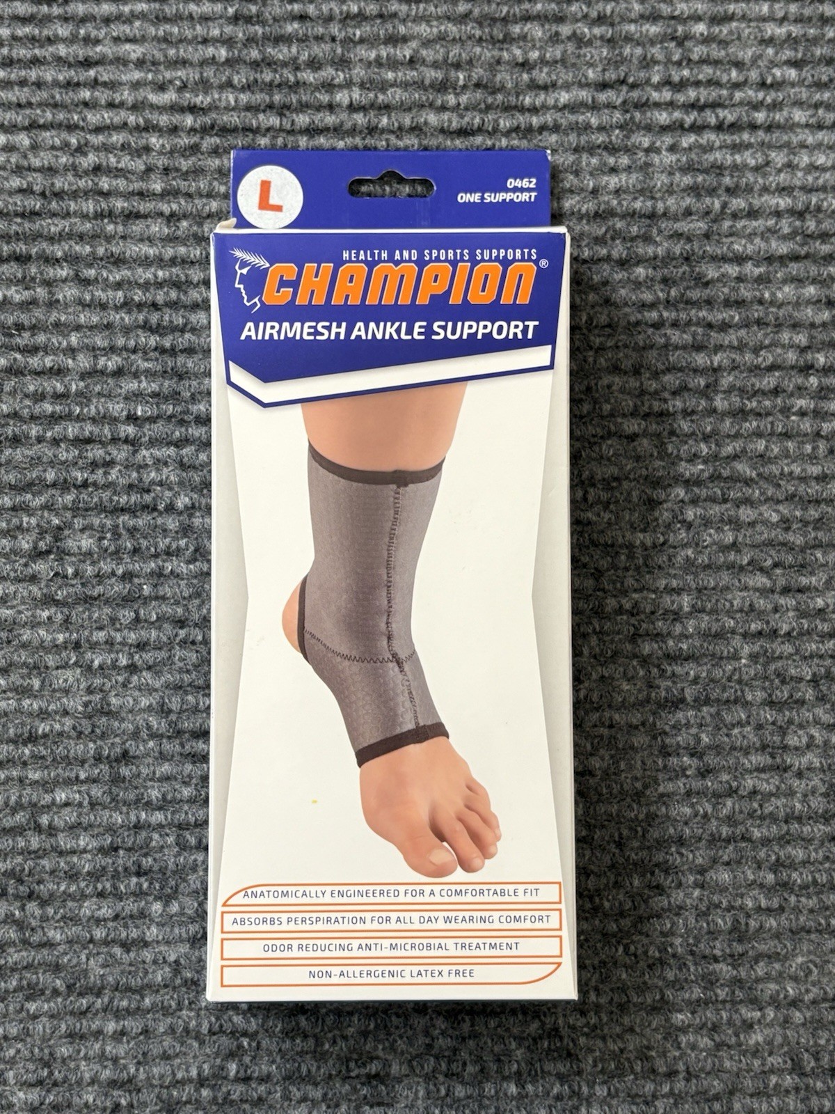 Champion Ankle Brace Open Heel Flexible Support Stays Airmesh Fabric Grey Large