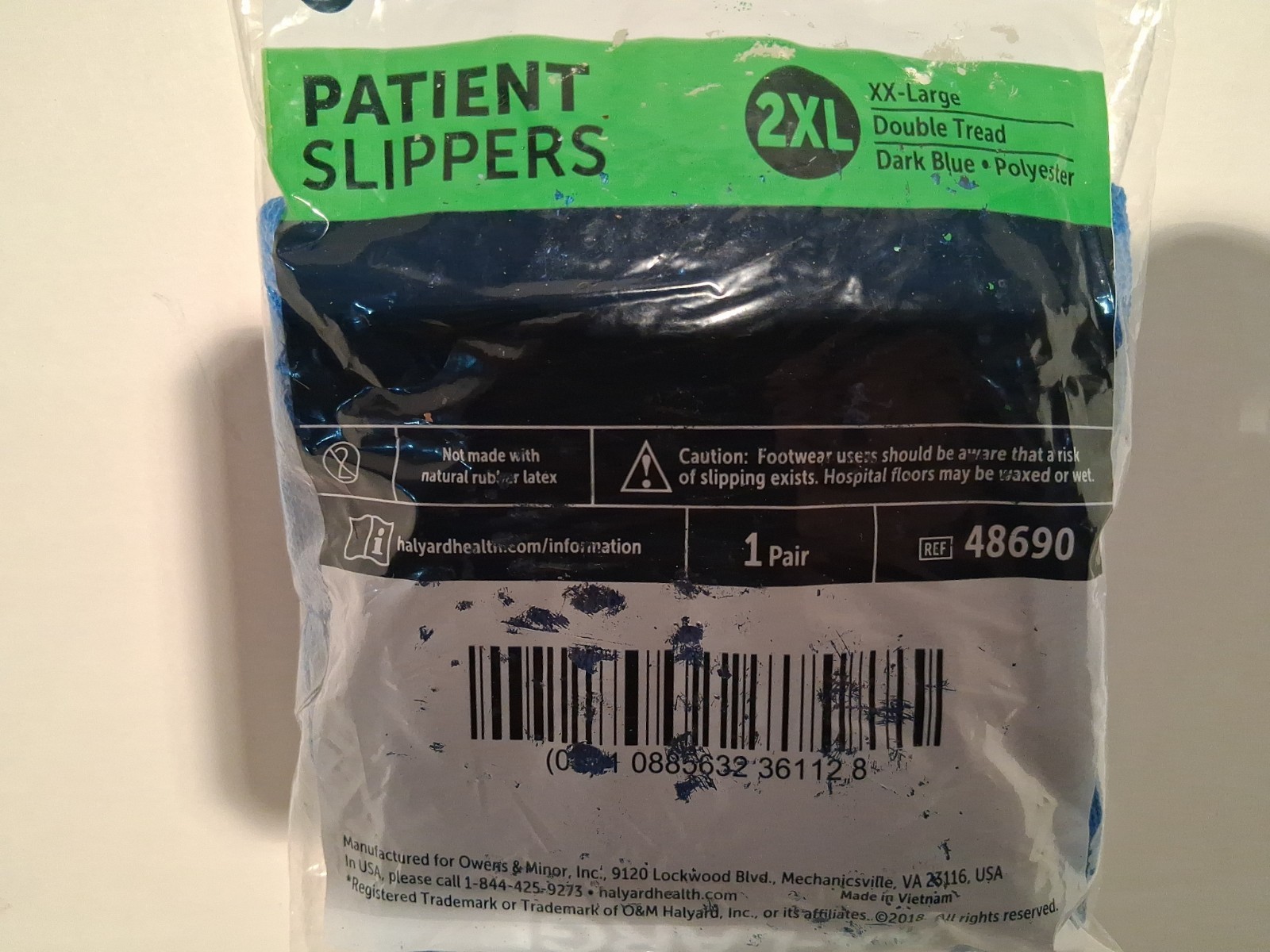 HALYARD Patient Slippers 2XL XXL Double Tread 48690 Blue Grippy Socks