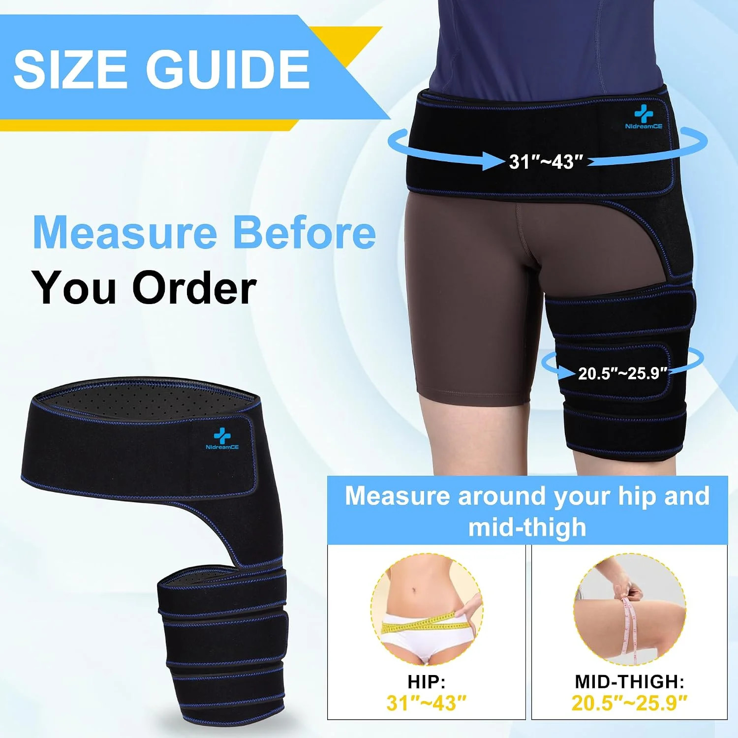 Hip Brace for Sciatica Pain Relief Devices Adjustable Hamstring,Thigh,Groin Left