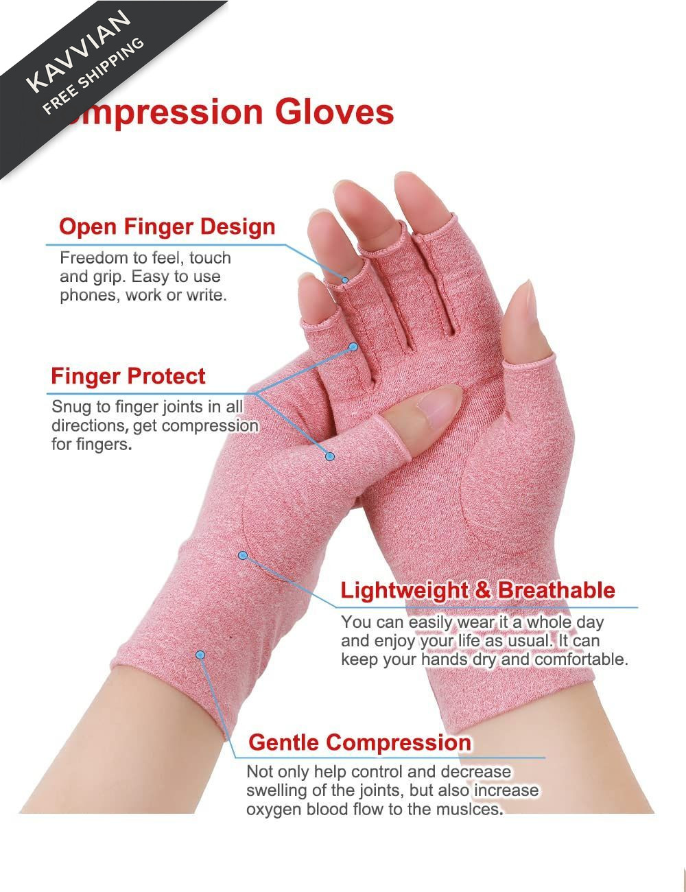 2 Pairs Compression Arthritis Gloves Fingerless Pain Relief Support (Medium)