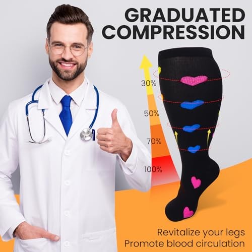 8 Pairs Plus Size Wide Calf Compression Socks for Women 3X-Large Stylish Style
