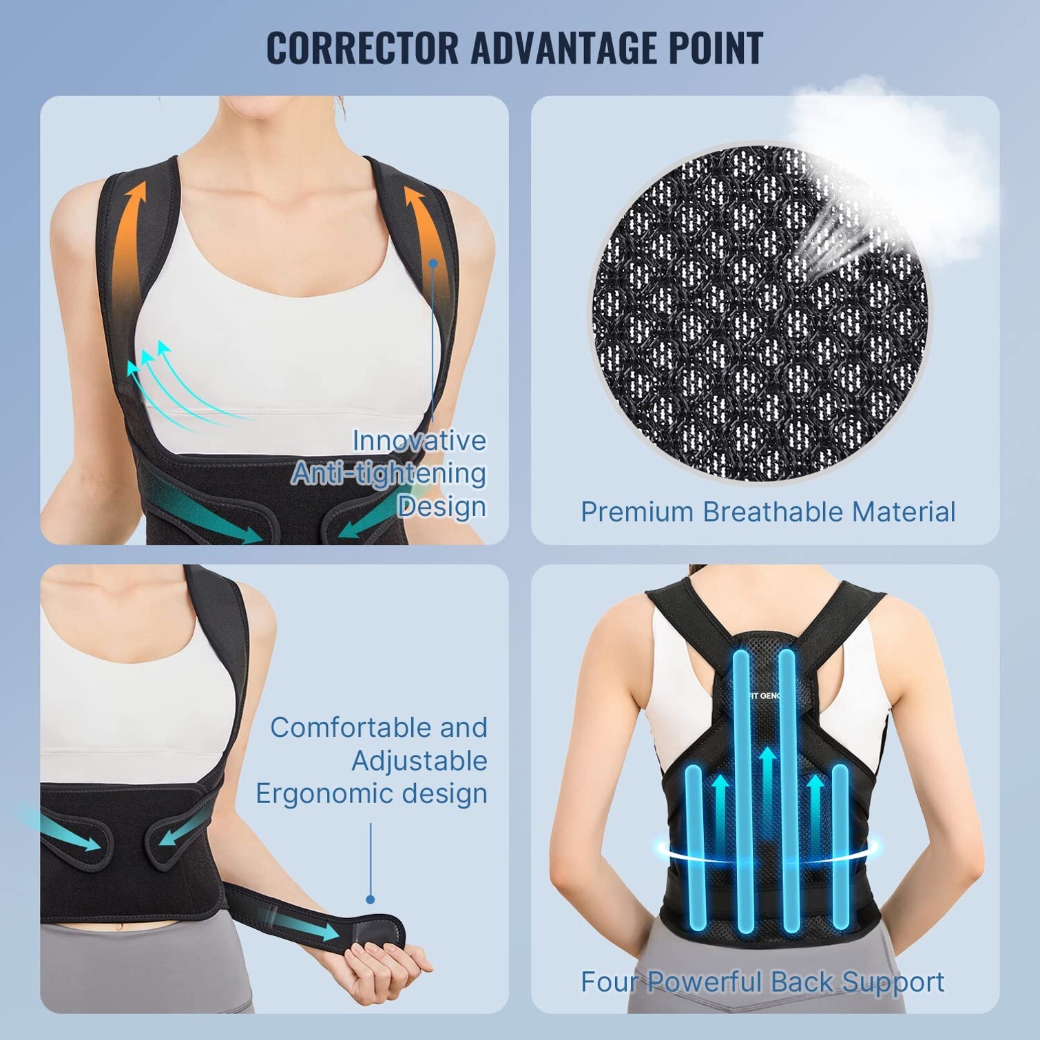 Better Posture Back Geno PainShoulder Straightener, Adjustable Full Back Support