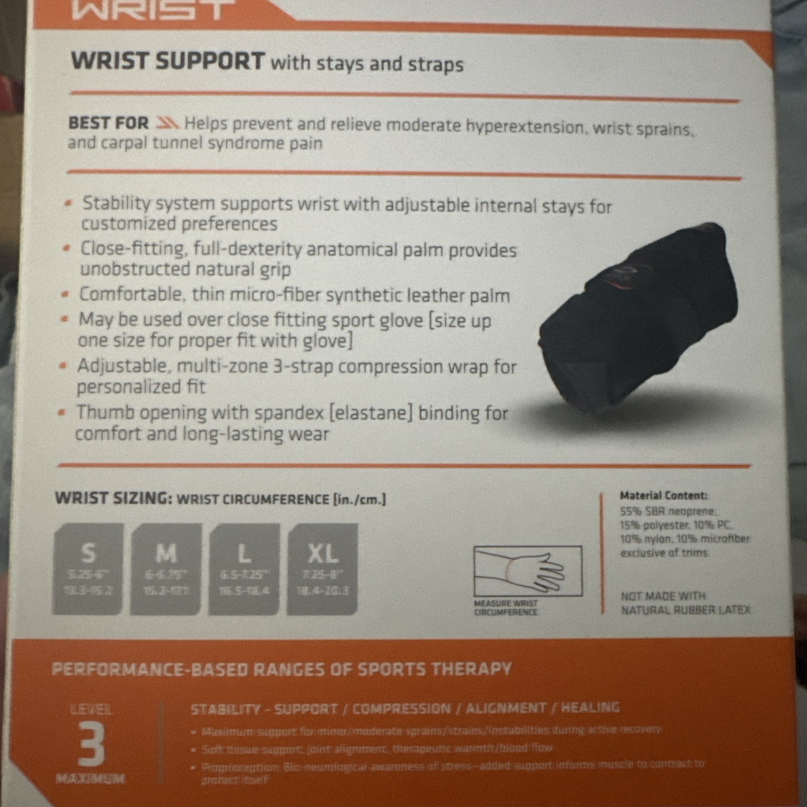 Shock Doctor 824 Left Wrist Support 3-Strap XL Black, Level 3
