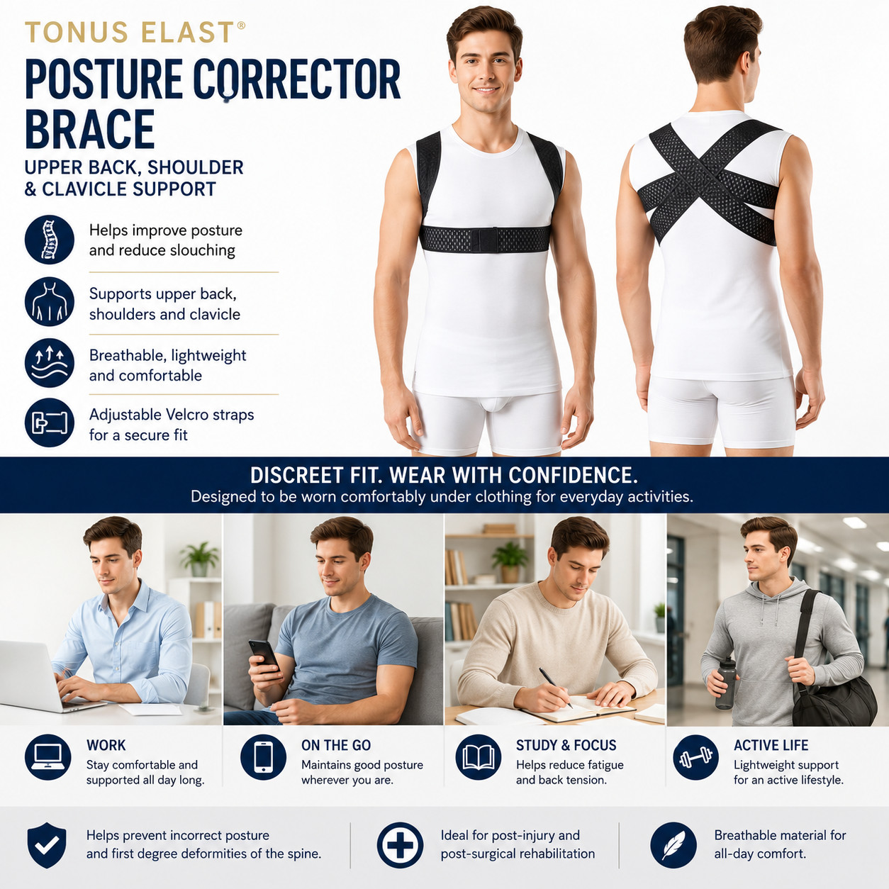 TONUS ELAST POSTURE CORRECTOR BRACE FOR UPPER BACK, SHOULDER AND CLAVICLE
