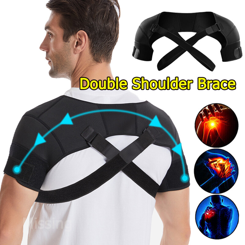 Double Shoulder Brace Torn Rotator Cuff Pain Relief Support Therapy Sleeve Belt