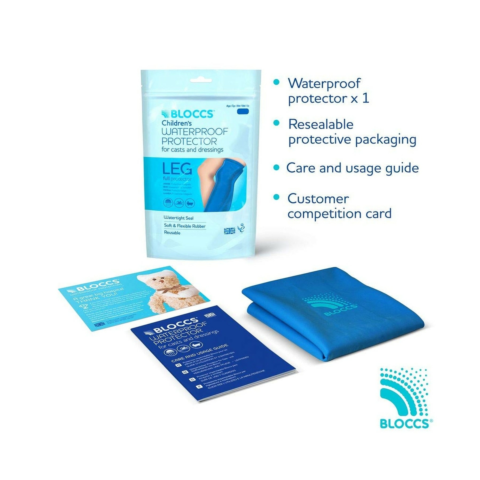 Bloccs Waterproof Cast Shower Cover Leg – #CFL77-M – Child Full Leg – (Medium)