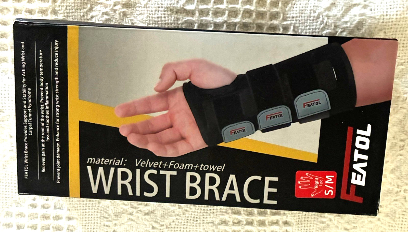 FEATOL Wrist Brace Support Splint Carpal Tunnel Pain Relief Adjustable S/M Black