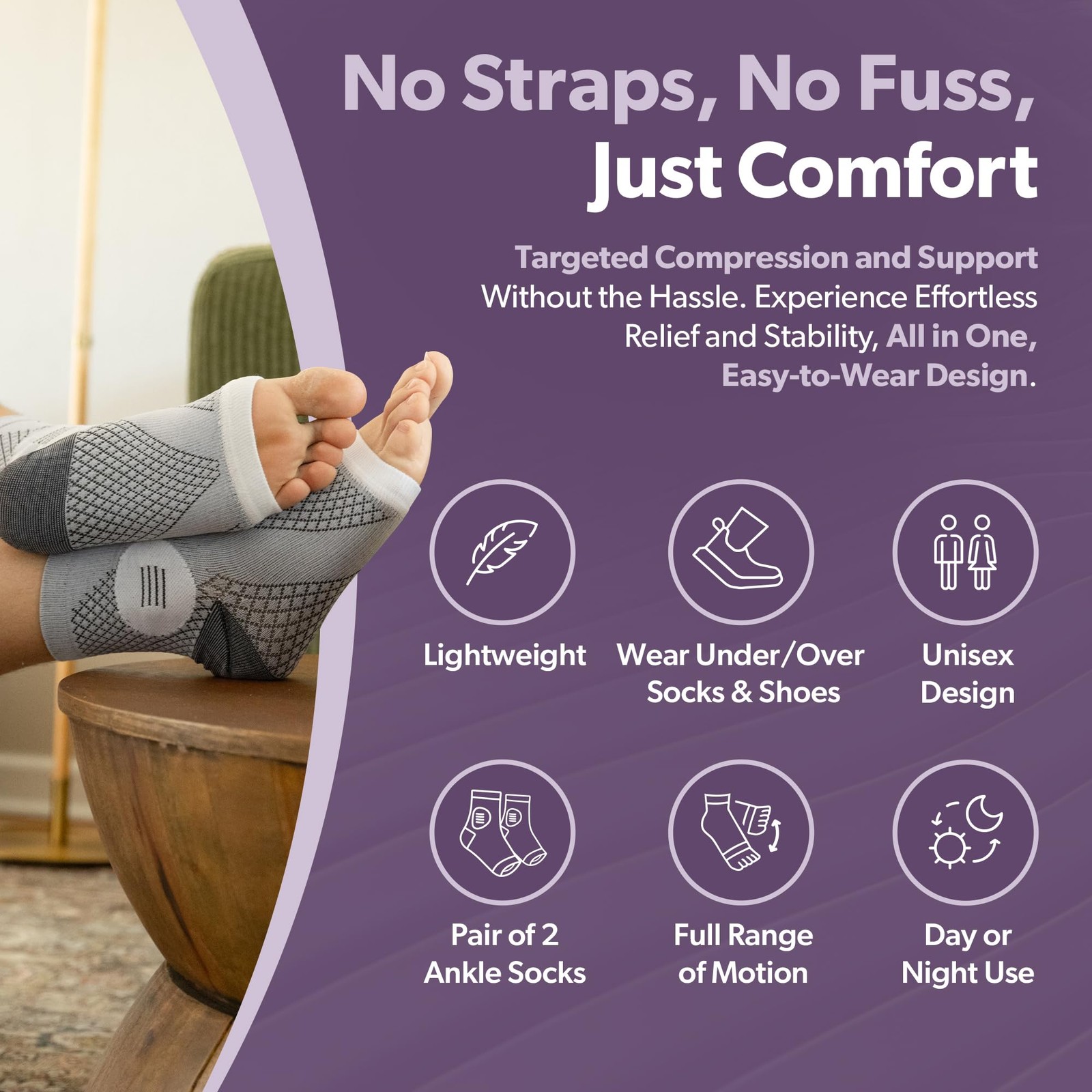 BraceAbility Neuropathy Socks (Pair) – Large, Gray – Standard – 1 Pair