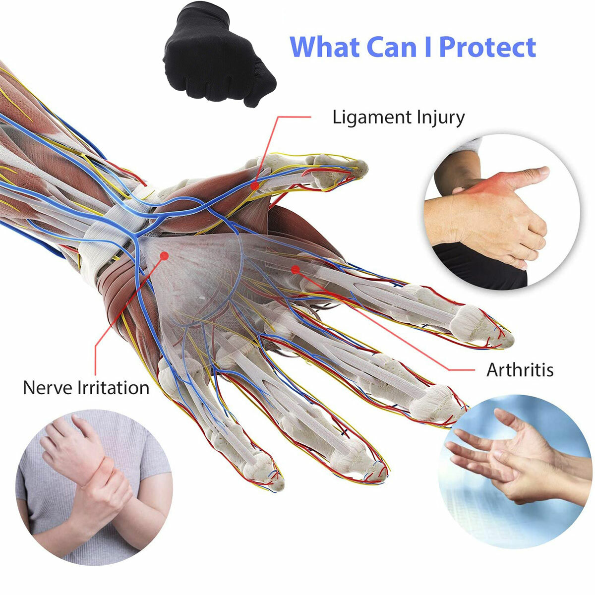 Copper Compression Gloves Medical Arthritis Pain Relief Hand Wrist FULL Support