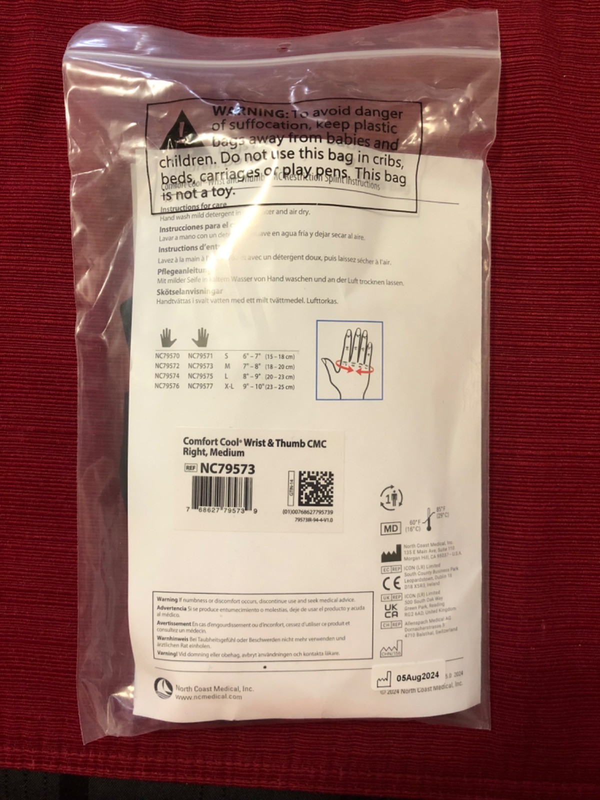 Comfort Cool Wrist & Thumb CMC Restriction Splint – Right Hand, Medium Size