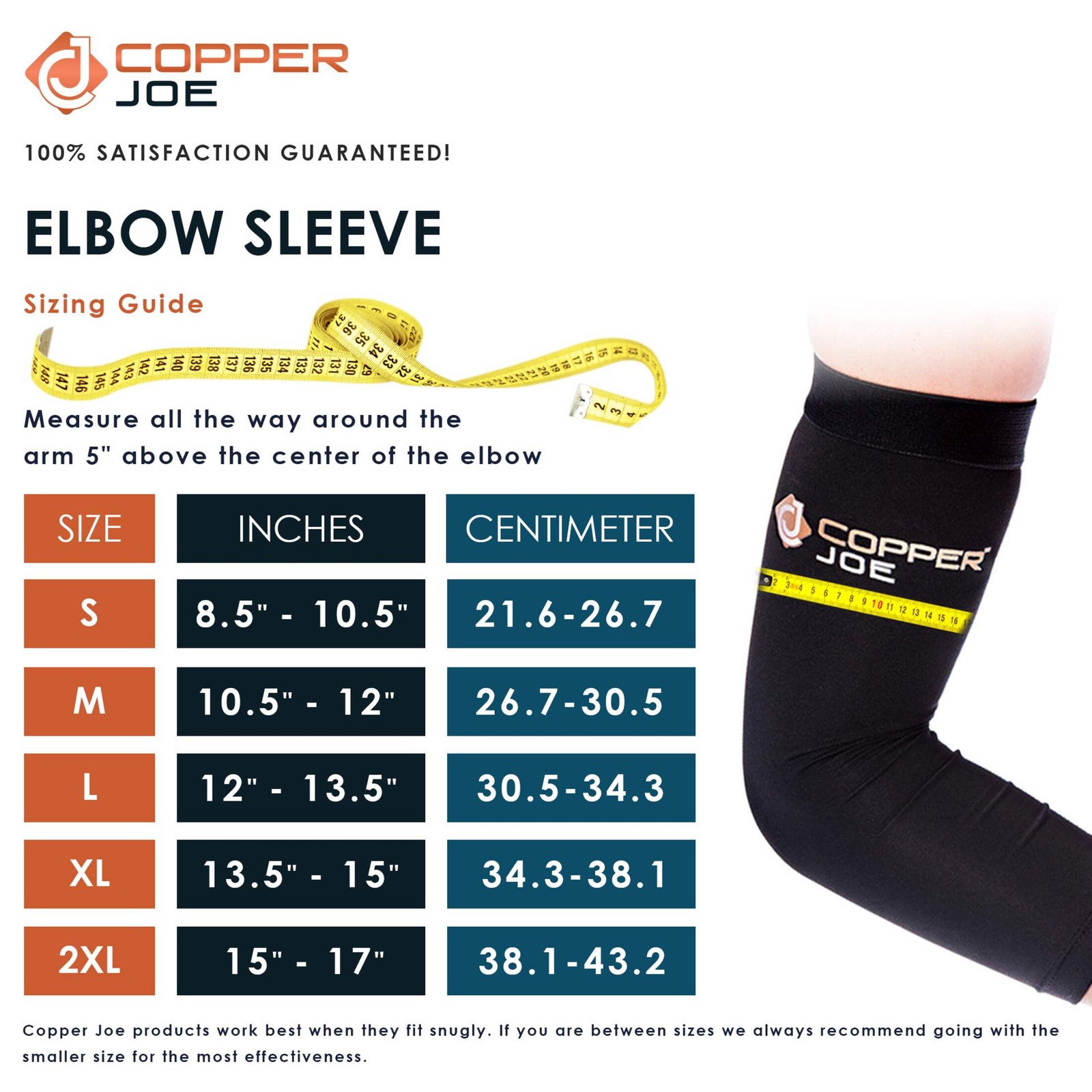 2 Pack Copper Joe Elbow Compression Sleeve Brace Arthritis Tennis Men and Women