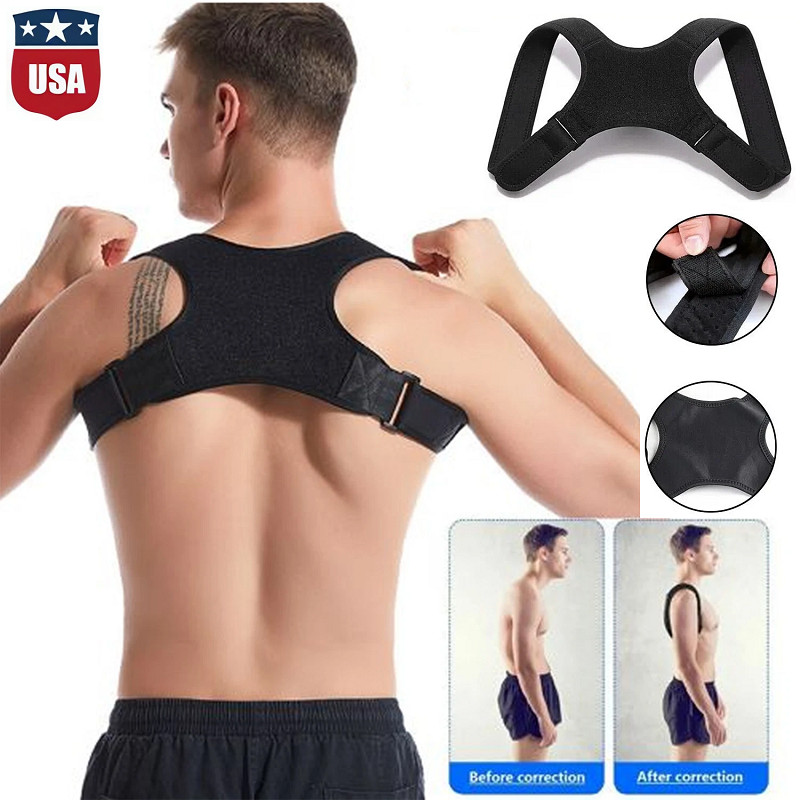 Man/Women Back Posture Corrector Shoulder Straight Support Brace Belt Black USA