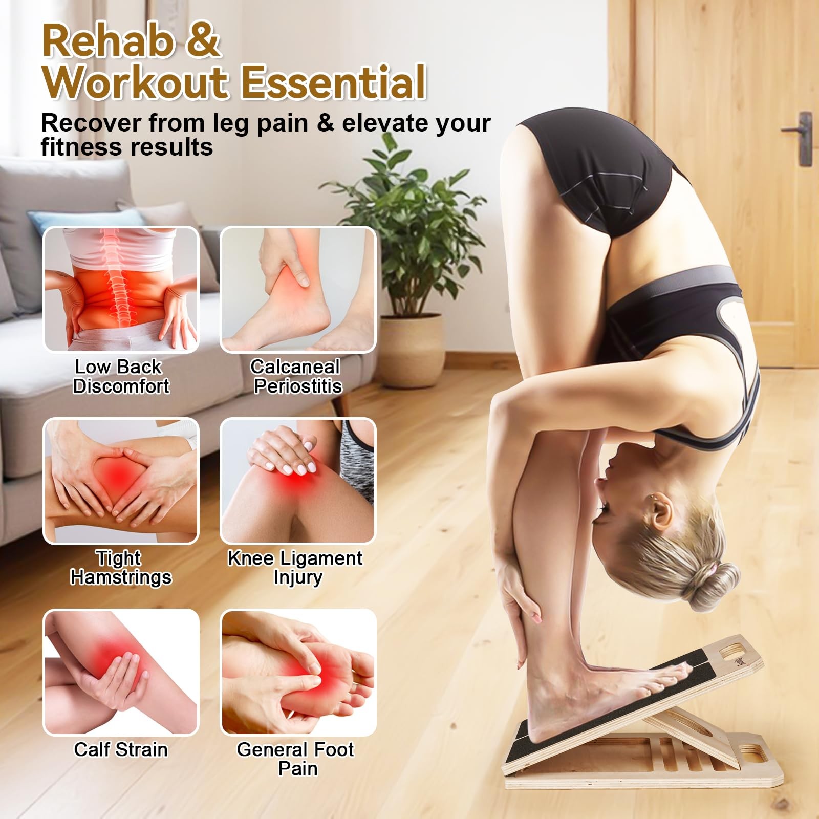 4 Pieces Slant Board with Exercise 15.35 x 11.61 x 1.18 Inch, Natural Wood