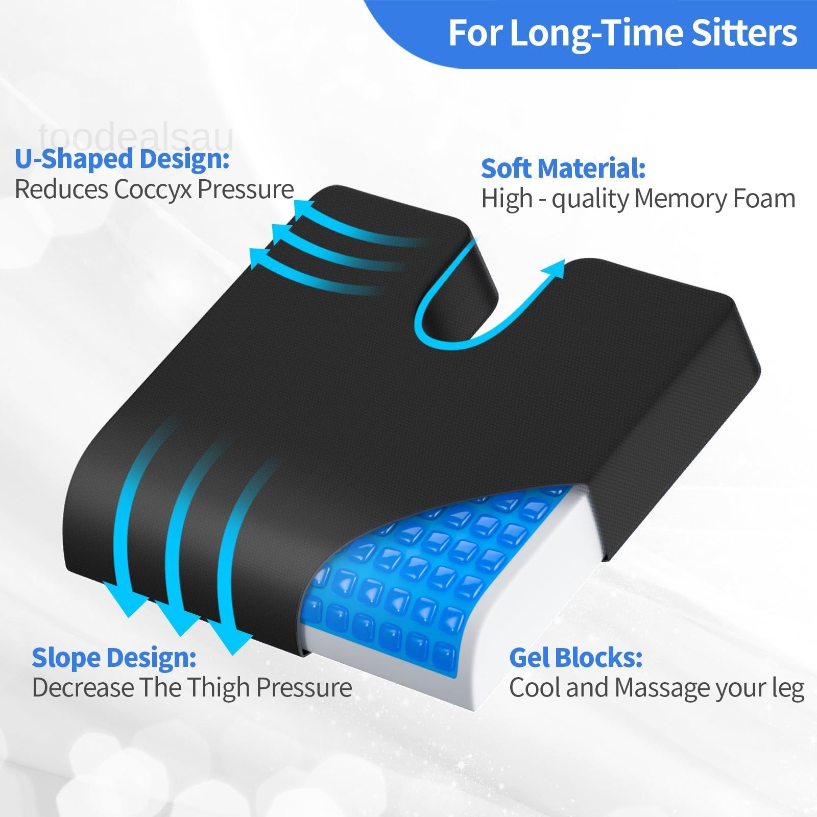Wheelchair Cushions, 18”x16”x 3” Gel Seat X-Large, Black