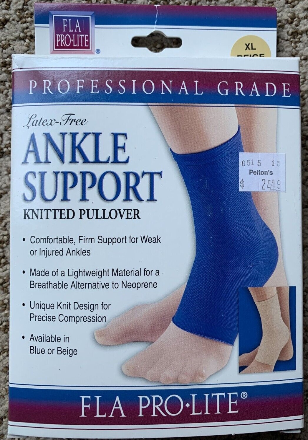 FLA PRO-LITE PROFESSIONAL GRADE LATEX FREE ANKLE SUPPORT SIZE XL BEIGE NEW