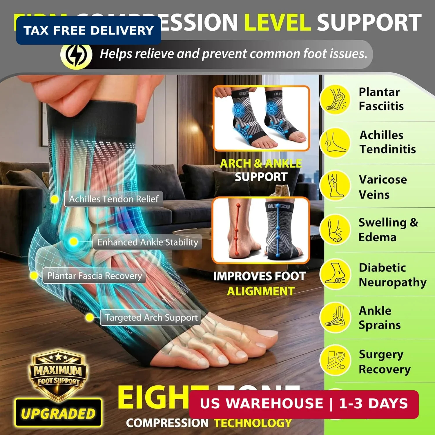 Compression Socks for Plantar Fasciitis, Achilles Tendonitis, Arthritis Relief,