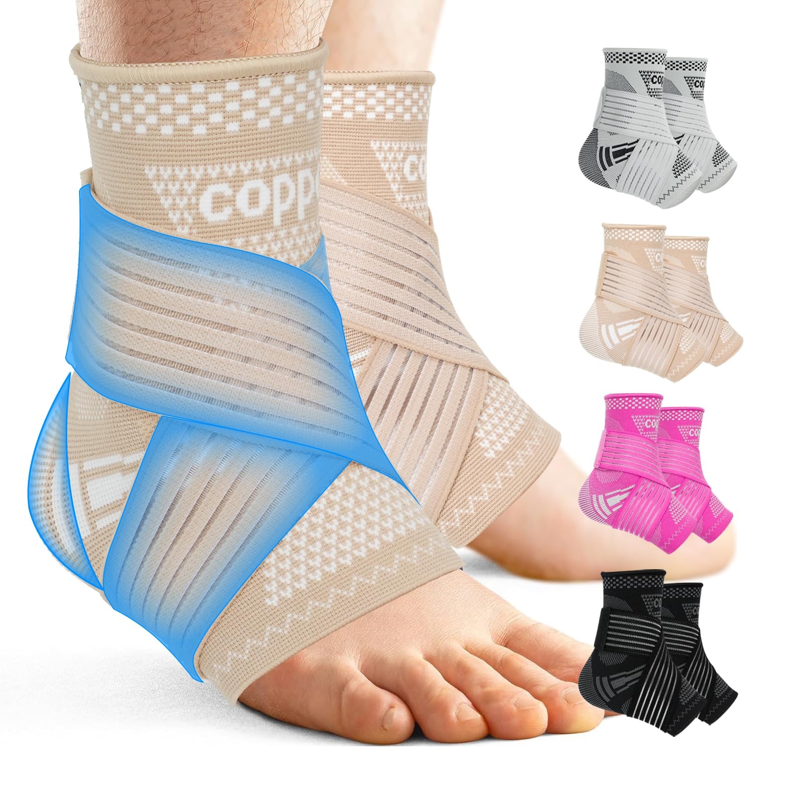 DRNAIETY Copper Ankle Brace for Men & Women – 1 Pair Large, Skin Tone