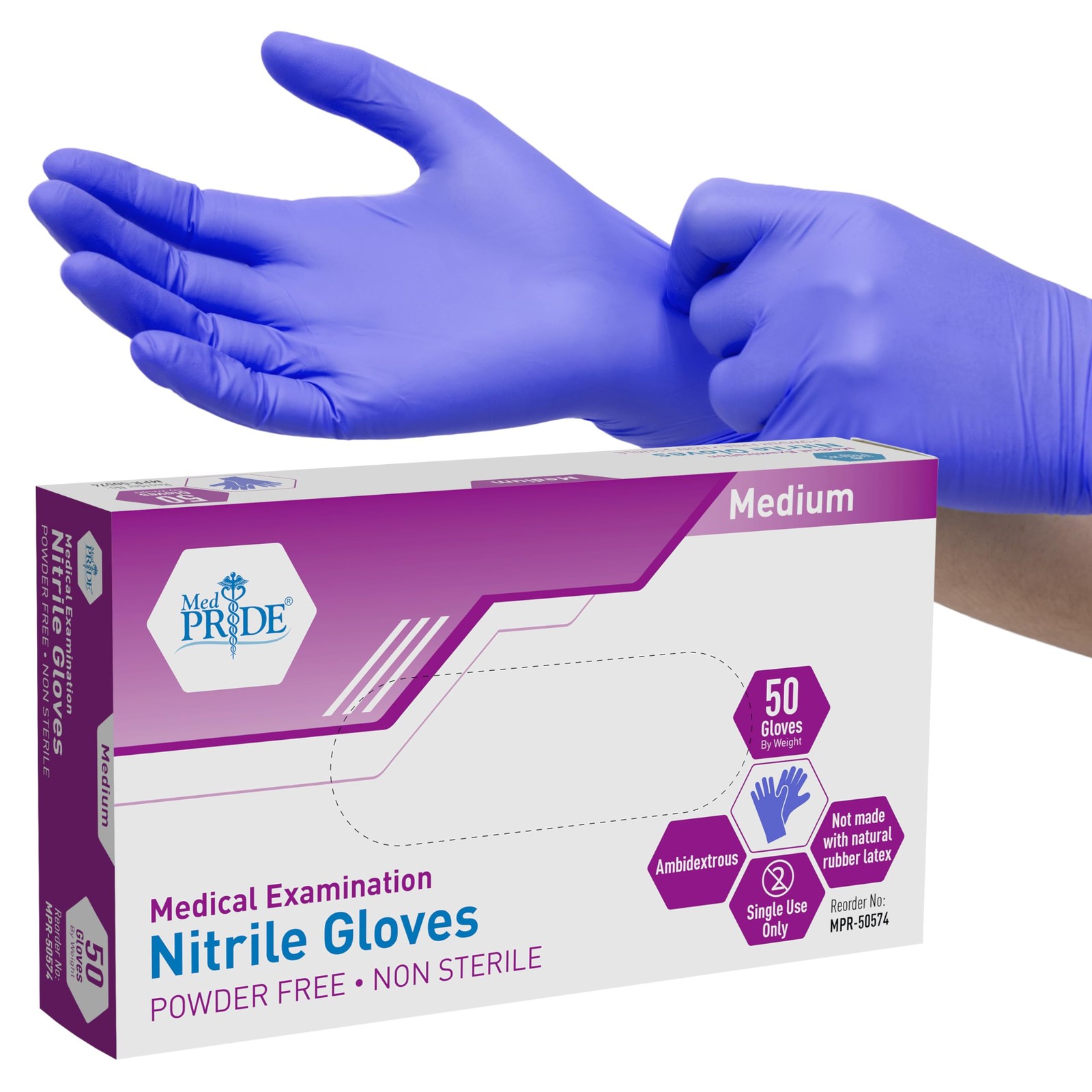 MED PRIDE Puncture-Resistant Nitrile Gloves for Medium (Pack of 50), Blue