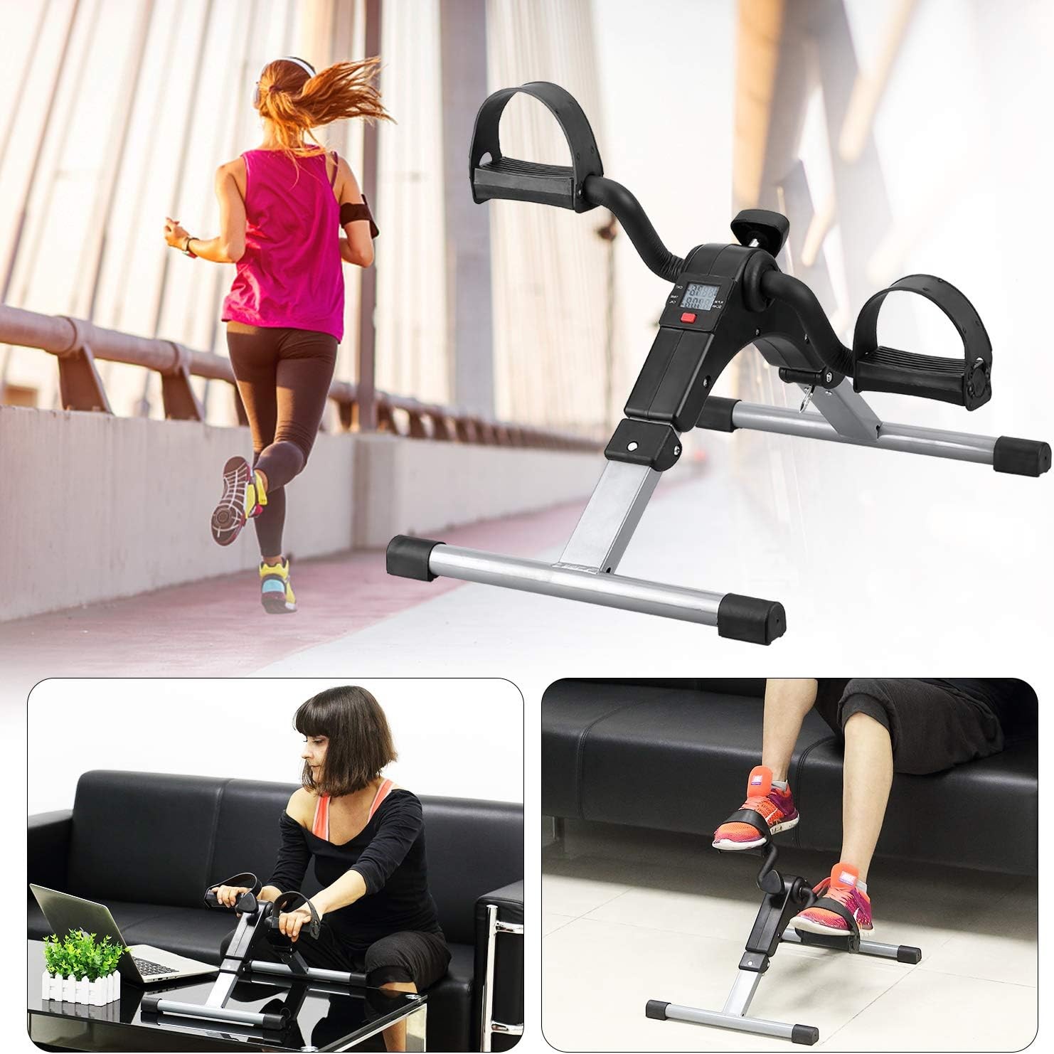 Folding Pedal Exerciser, Mini Under Desk Bike – 1 Count (Pack of 1), Silver