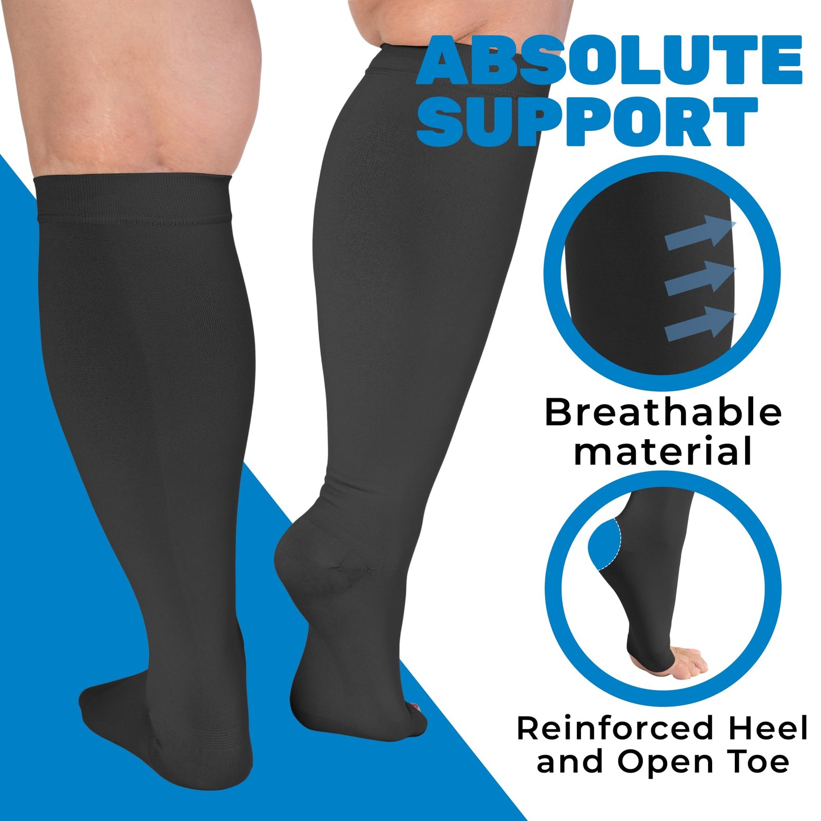 (3 Pairs) Toeless Wide Calf Compression Socks for Women and Men 15-20mmHg – P…