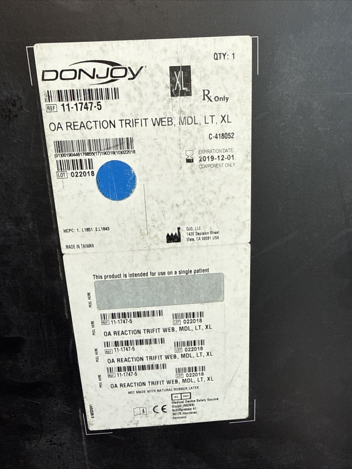 Donjoy OA REACTION TRIFIT WEB MDL,LT,Xl 11-1747-5