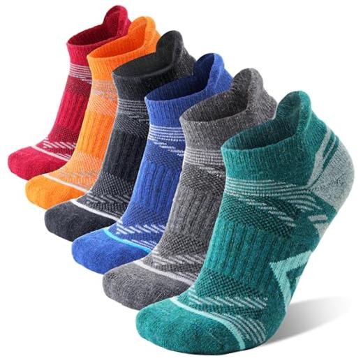 6 Pairs Merino Wool Ankle Hiking Medium Blue/Black/Green/Grey/Orange/Red