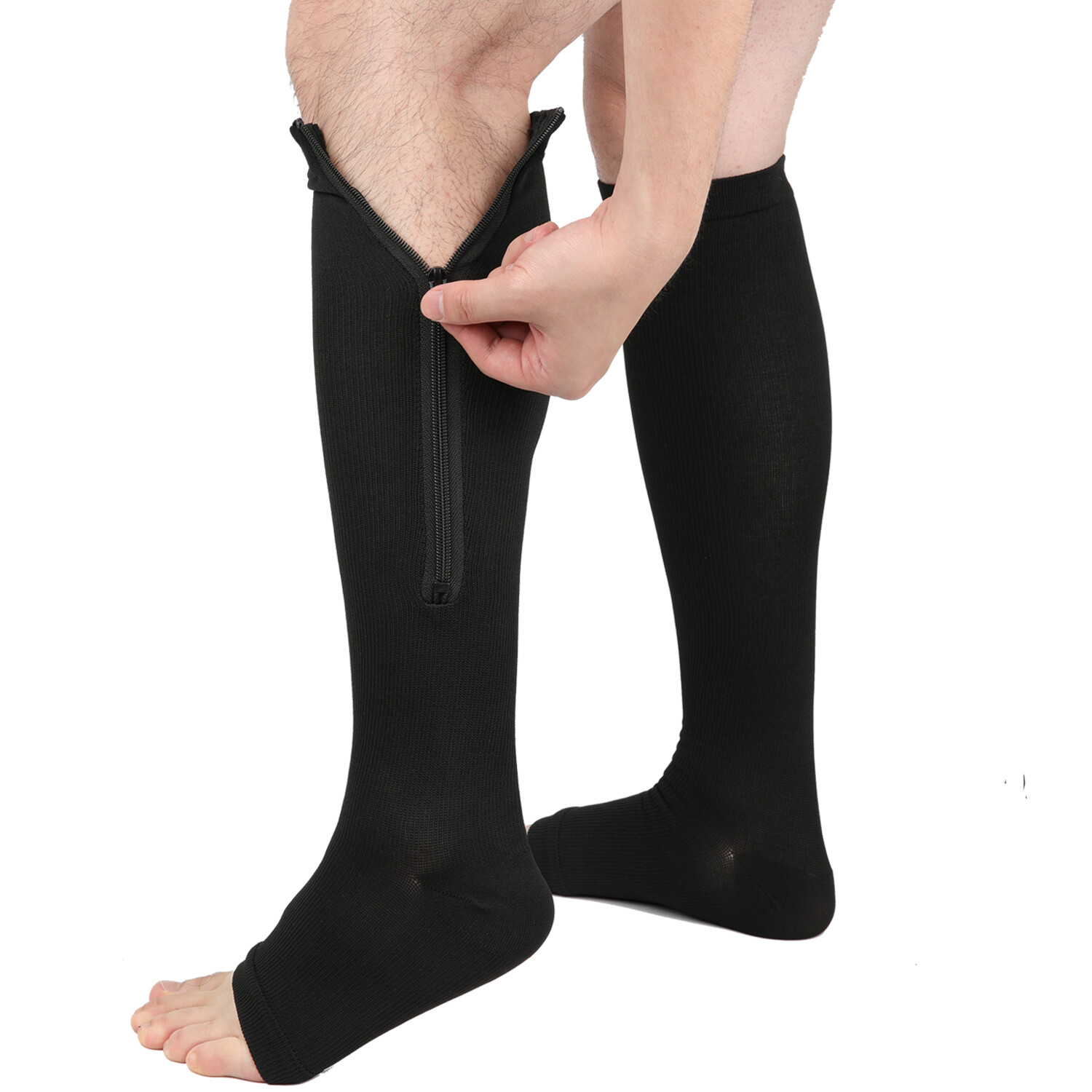 Zipper Open Toe Compression Socks for Women & Men Knee high 20-30 mmHg Walking