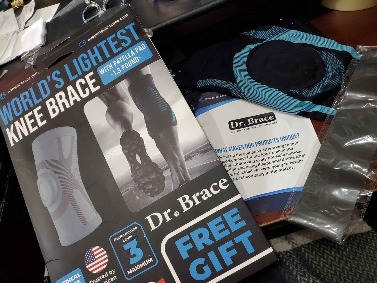 Dr Brace World’s Lightest KNEE Brace w/ Patella Pad Mercury Medium NIP Compress