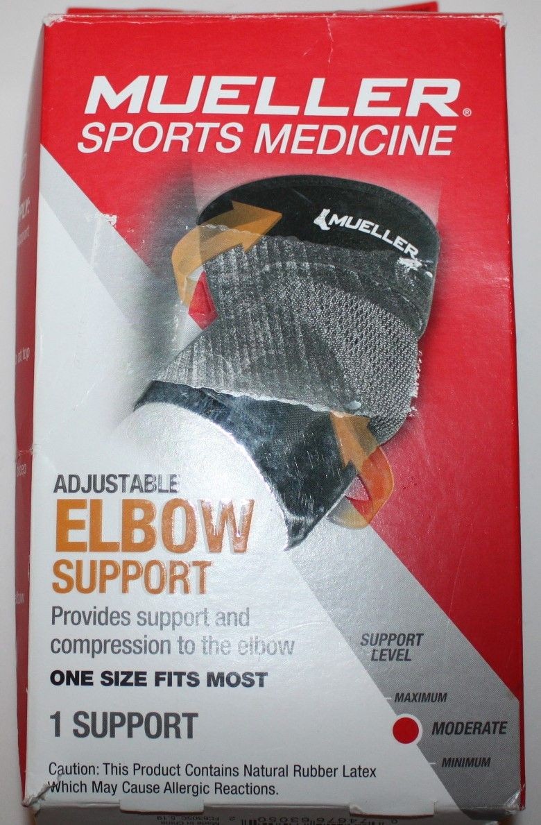 Mueller Elbow Support Adjustable One Size Fits Most Compression Sleeve Black NEW