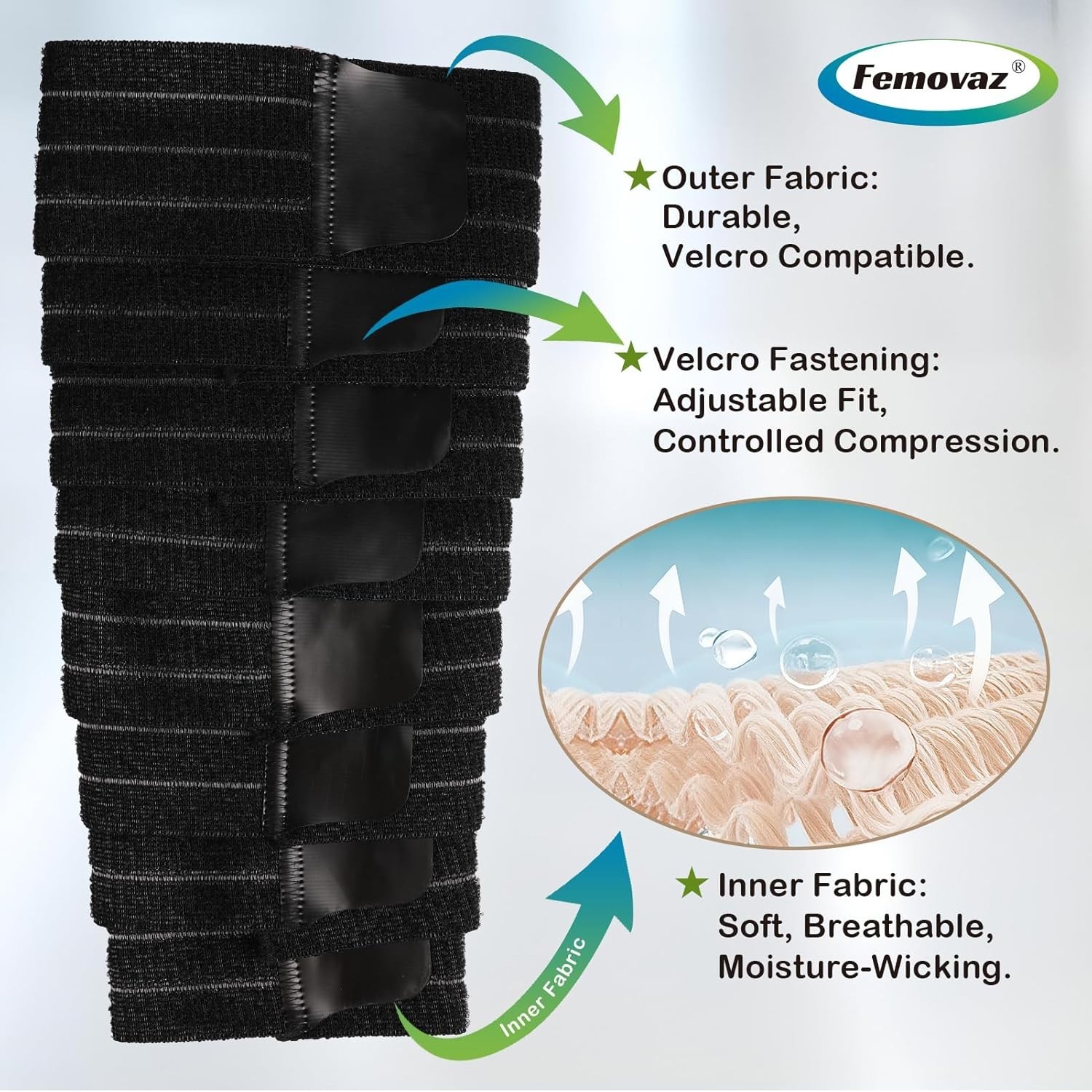 Femovaz Adjustable Calf Compression Wrap Lymphedema Edema Support Black Medium