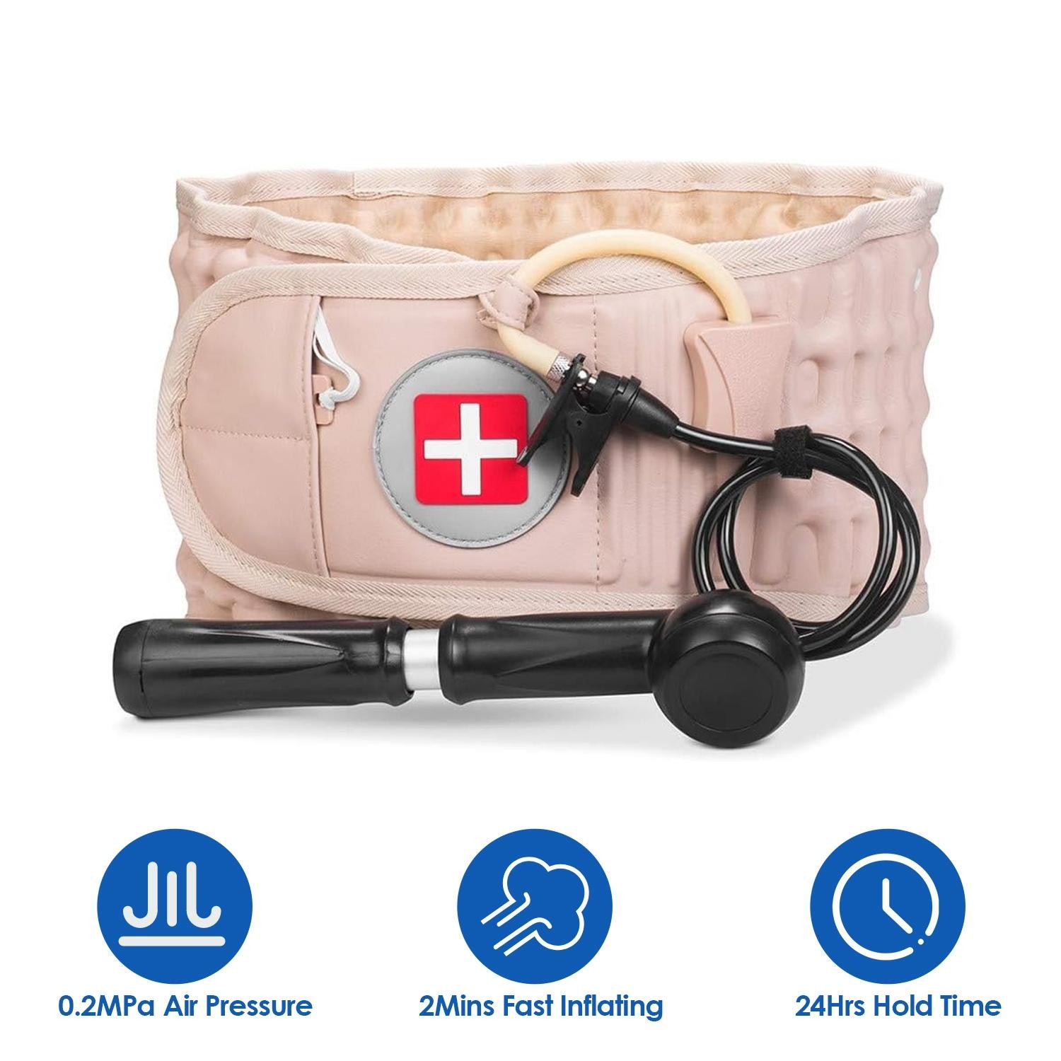 Decompression Back Belt Lumbar Spine Support Lower Air Traction Device w/ Hand