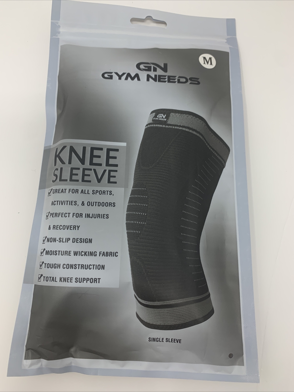 1 Knee Sleeve Support Relief Non Slip Moisture Wicking Fabric Black Medium