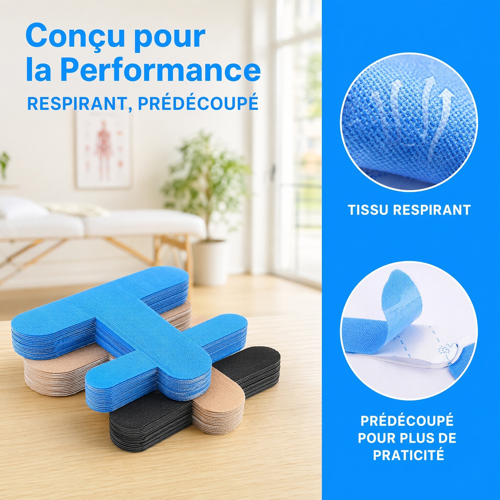Bunion Precut Kinesiology Tape 40Pcs Big Toe Support Breathable Latex‑Free Blue
