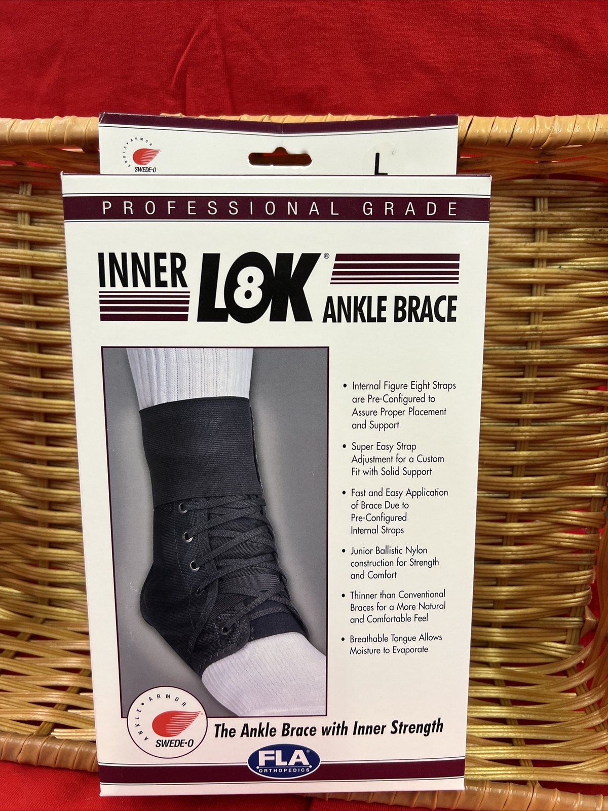 FLA Orthopedics Inner Lok 8 Swede-O Ankle Brace Black Size Large New In Box