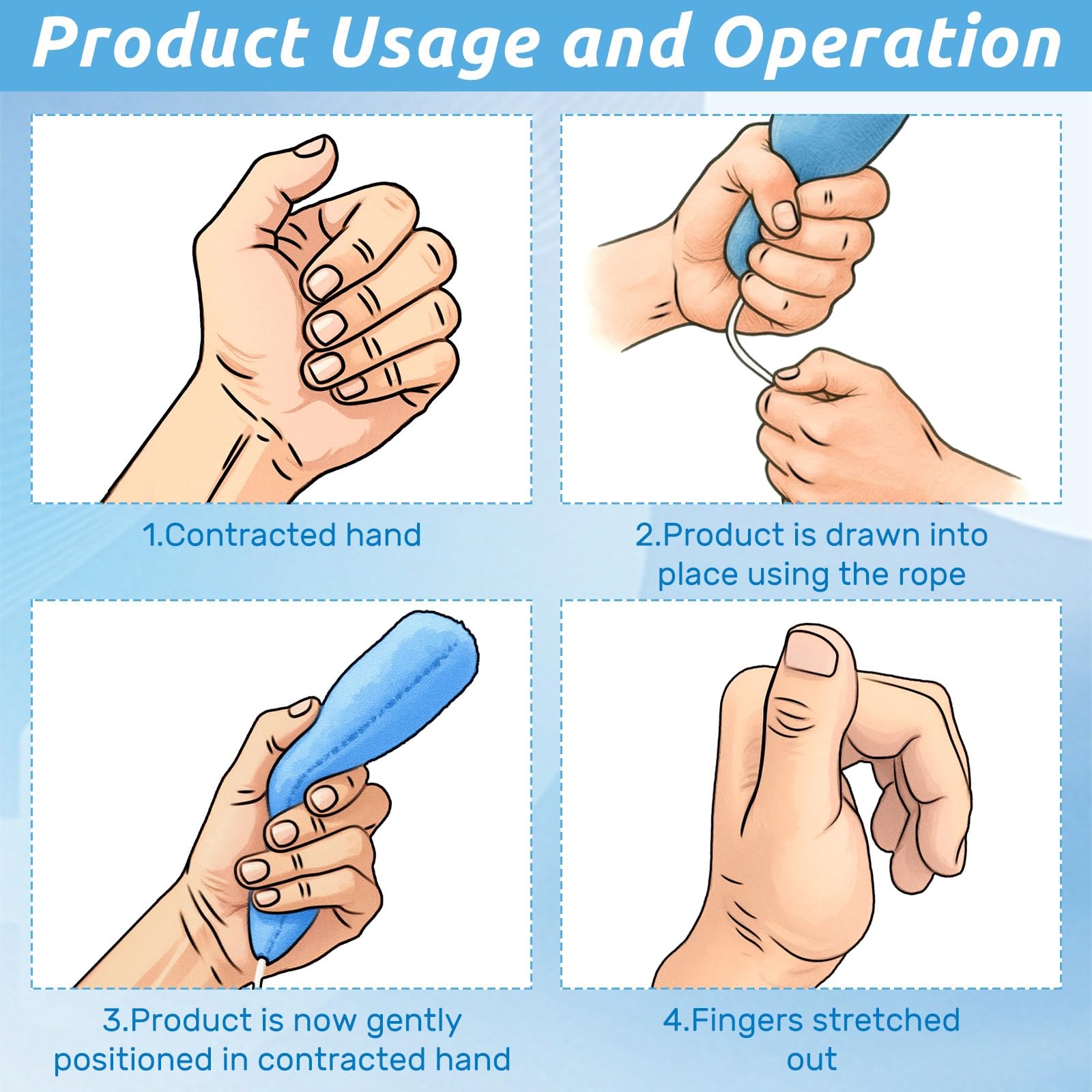 Palm Protector Hand Carrot Shape Finger Contracture Cushion Support Blue 2 PCS