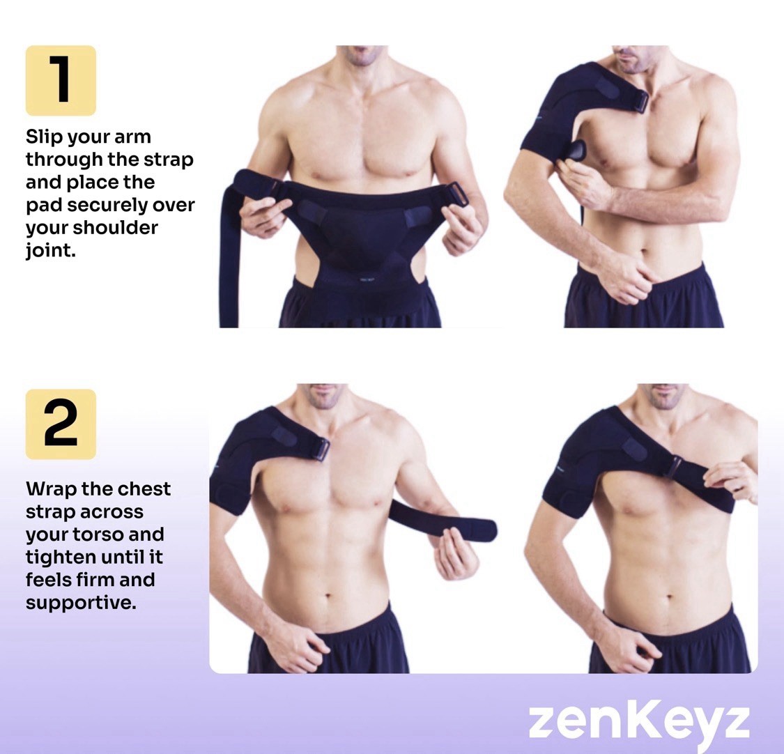 zenKeyz Neoprene Shoulder Brace 3XL Black Adjustable Hot & Cold Therapy Pocket