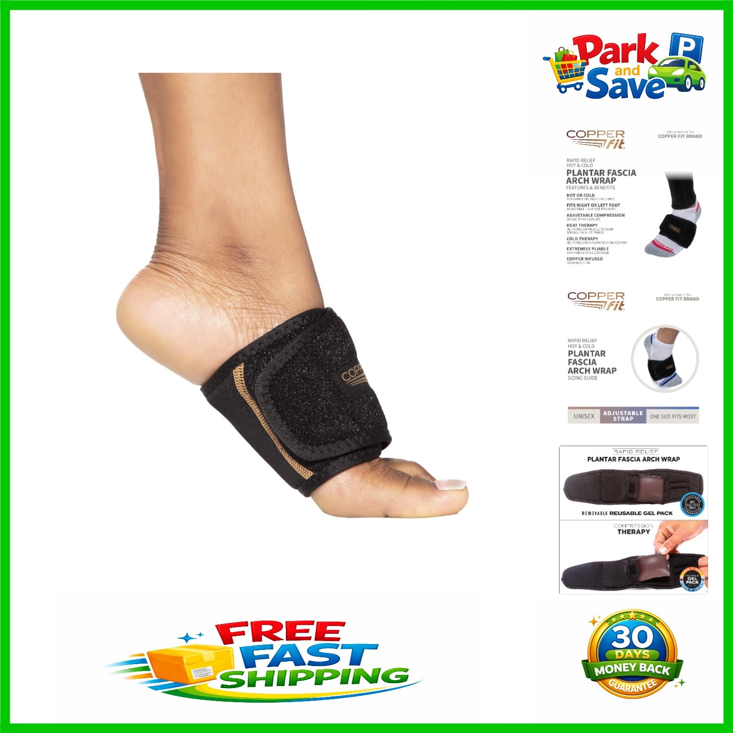 Adjustable Plantar Fascia Arch Wrap with Hot/Cold Gel Pack for Pain Relief