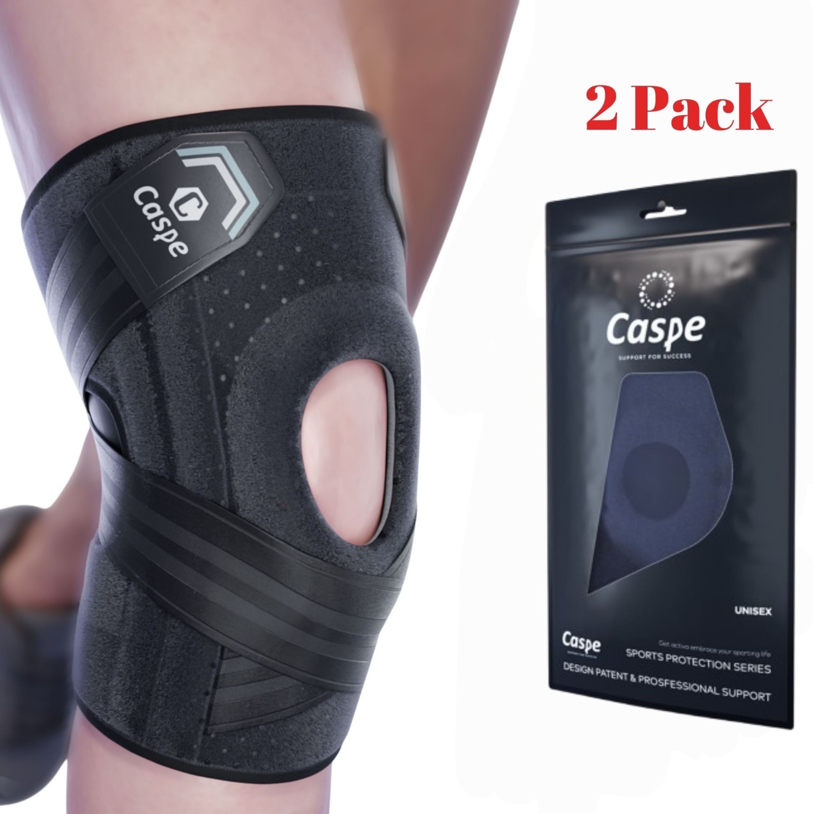 Caspe 2-Pack Adjustable Knee Brace Support Sport Gym Joint Pain Arthritis Relief