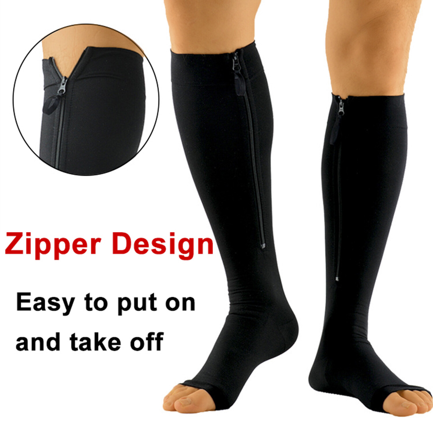 Copper Compression Socks Calf Foot Sleeve Support Zipper Pain Relief – Men Women