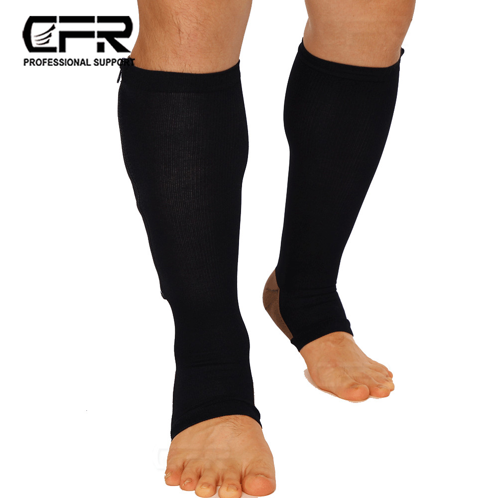 Copper Open Toe Compression Socks Zipper Leg Calf Ankle Support Men Women Foot