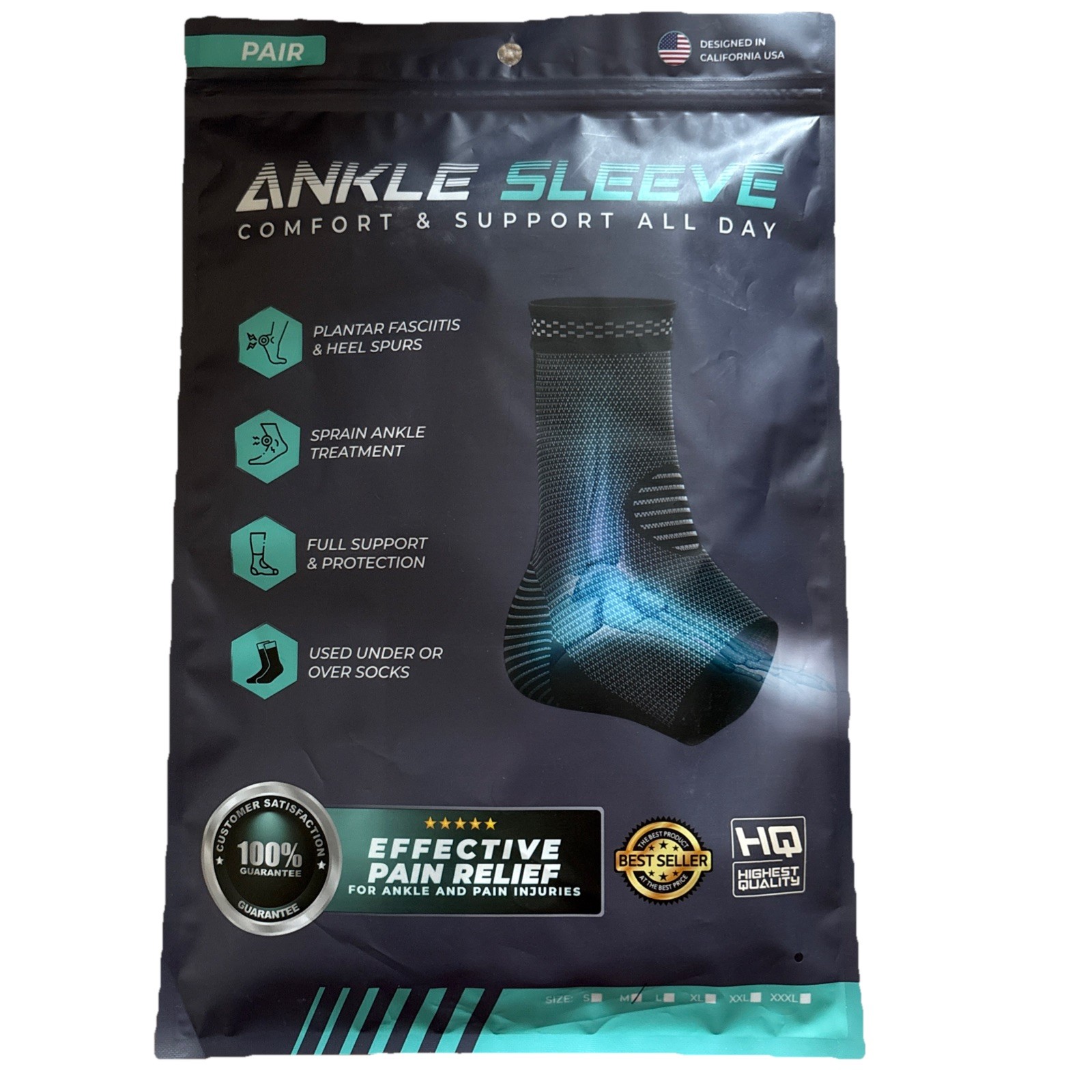 Modvel Foot & Ankle Brace Socks for Sprained Ankle. Medium 2 Pack.